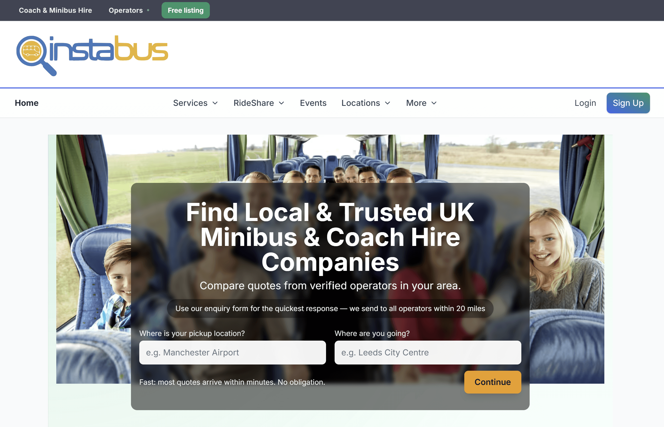 Instabus operational web platform screen